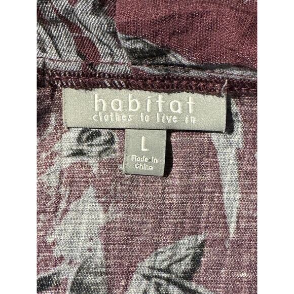 Habitat Boxy Top Size L Maroon Gray Floral Cowl Neck 3/4 Sleeves Relaxed - Picture 3 of 5